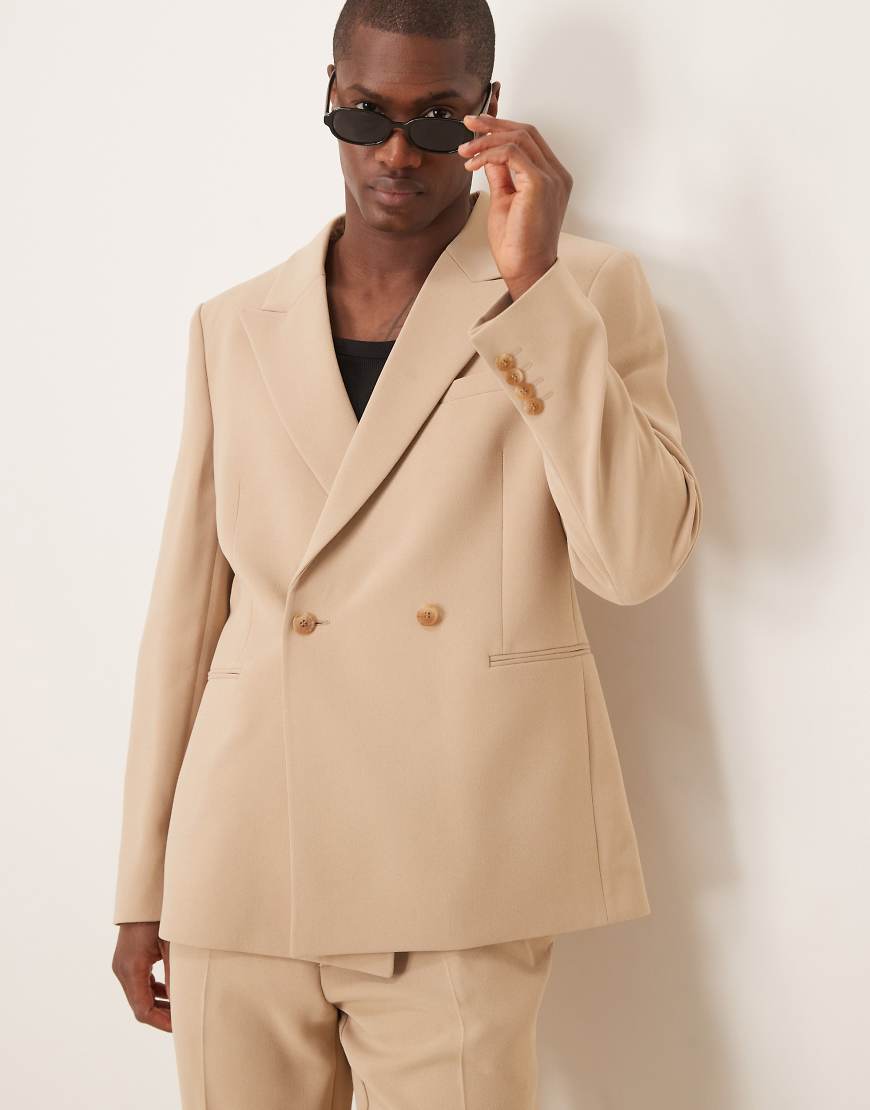 ASOS DESIGN - Schmal geschnittene Anzugjacke in strukturiertem Steinbeige-Neutral von ASOS DESIGN