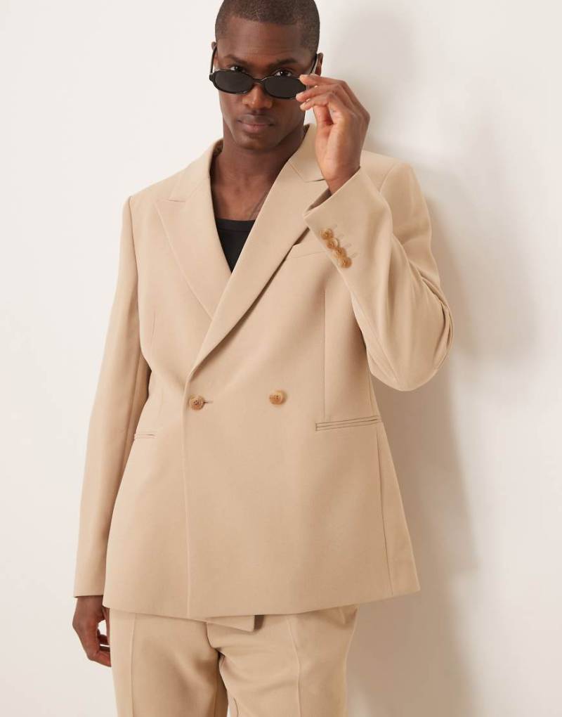 ASOS DESIGN - Schmal geschnittene Anzugjacke in strukturiertem Steinbeige-Neutral von ASOS DESIGN