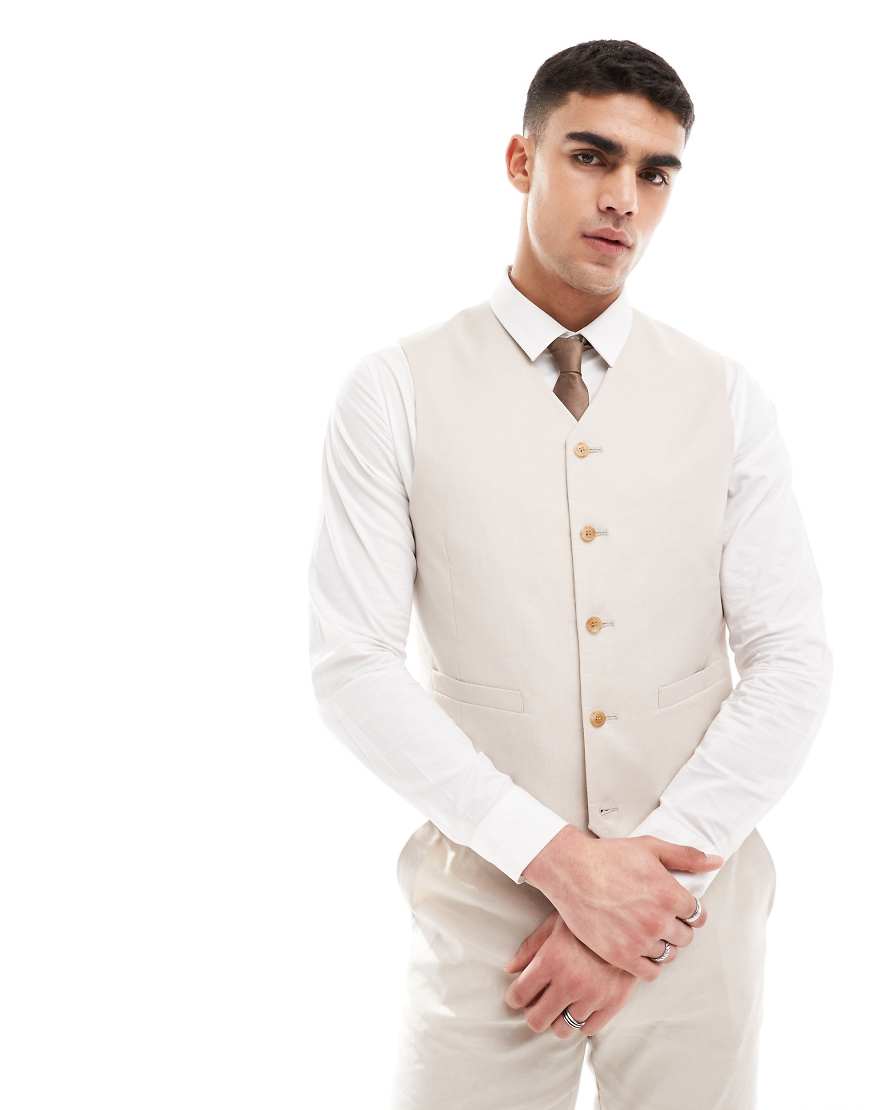 ASOS DESIGN - Schmal geschnittene Anzugweste aus Leinenmischung in Steinbeige-Neutral ASOS DESIGN - Schmal geschnittene Anzugweste aus Leinenmischung in Steinbeige-Neutral von ASOS DESIGN