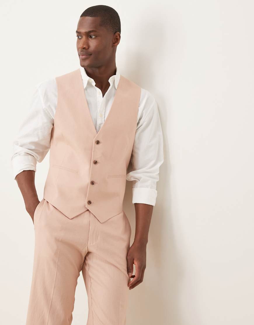 ASOS DESIGN - Schmal geschnittene Anzugweste aus Leinenmix in Rosa ASOS DESIGN - Schmal geschnittene Anzugweste aus Leinenmix in Rosa von ASOS DESIGN