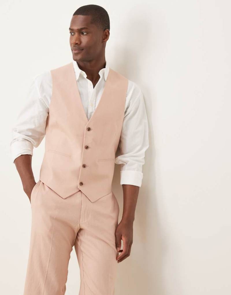 ASOS DESIGN - Schmal geschnittene Anzugweste aus Leinenmix in Rosa von ASOS DESIGN