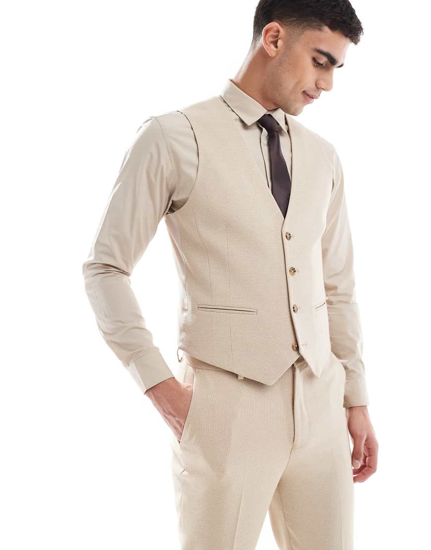 ASOS DESIGN - Schmal geschnittene Anzugweste aus strukturiertem Stoff in Steinbeige-Neutral von ASOS DESIGN