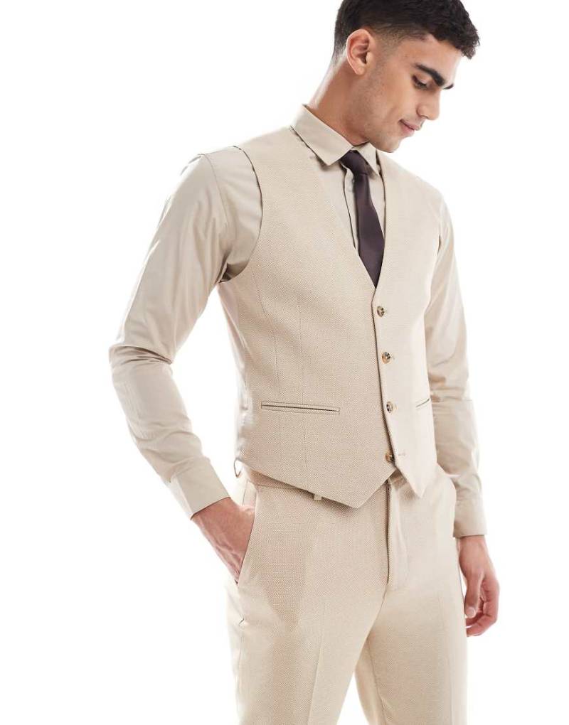 ASOS DESIGN - Schmal geschnittene Anzugweste aus strukturiertem Stoff in Steinbeige-Neutral von ASOS DESIGN