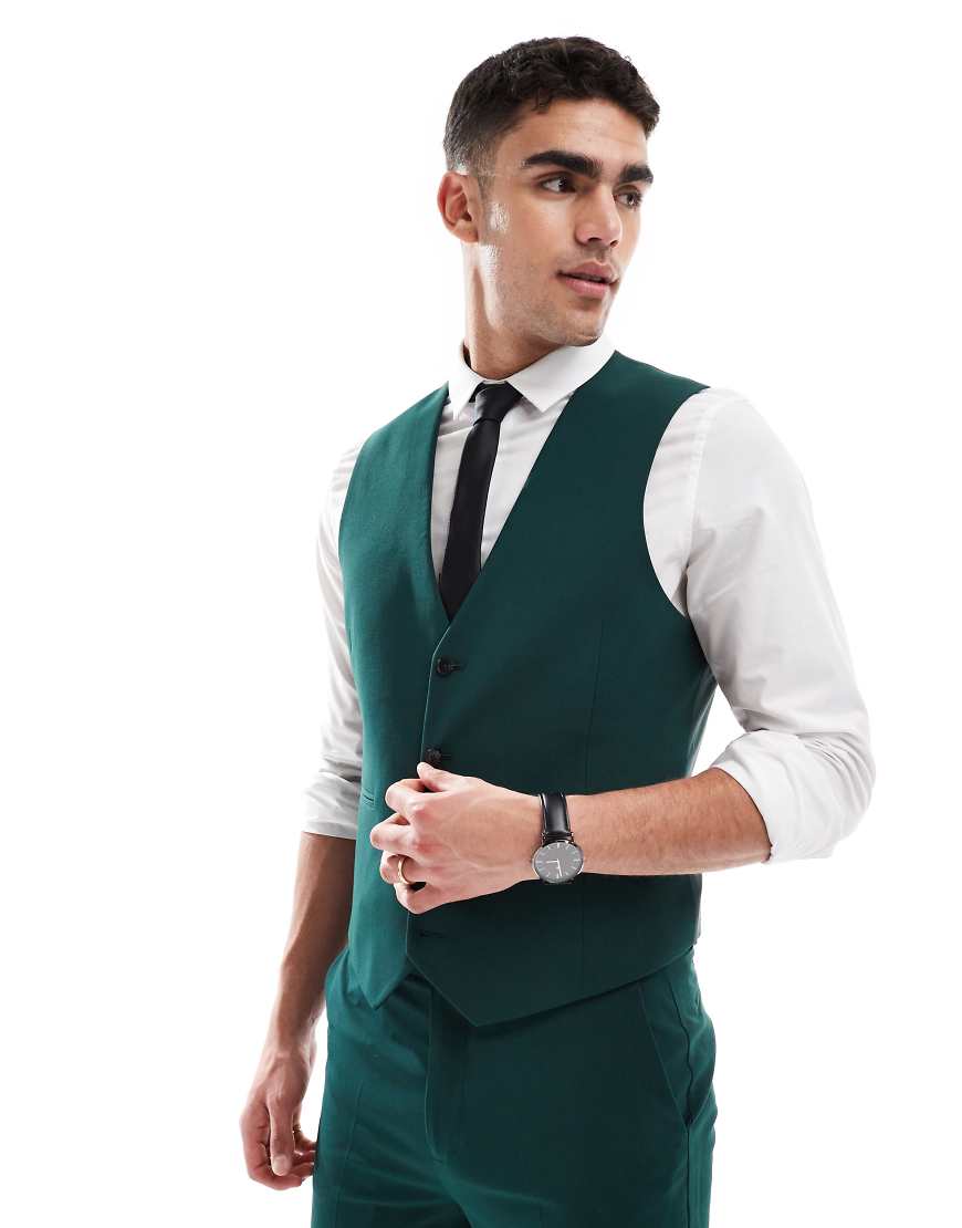 ASOS DESIGN - Schmal geschnittene Anzugweste in Dunkelgrün ASOS DESIGN - Schmal geschnittene Anzugweste in Dunkelgrün von ASOS DESIGN