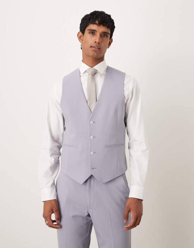 ASOS DESIGN - Schmal geschnittene Anzugweste in Grau-Lila von ASOS DESIGN