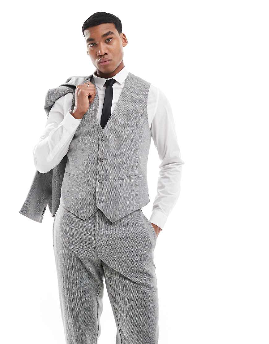 ASOS DESIGN - Schmal geschnittene Anzugweste in Grau mit Wollanteil mit Gerstenkornbindung ASOS DESIGN - Schmal geschnittene Anzugweste in Grau mit Wollanteil mit Gerstenkornbindung von ASOS DESIGN