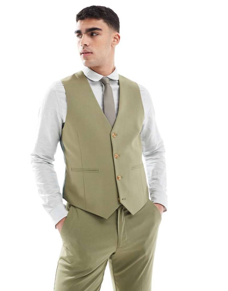 ASOS DESIGN - Schmal geschnittene Anzugweste in Olivgrün von ASOS DESIGN