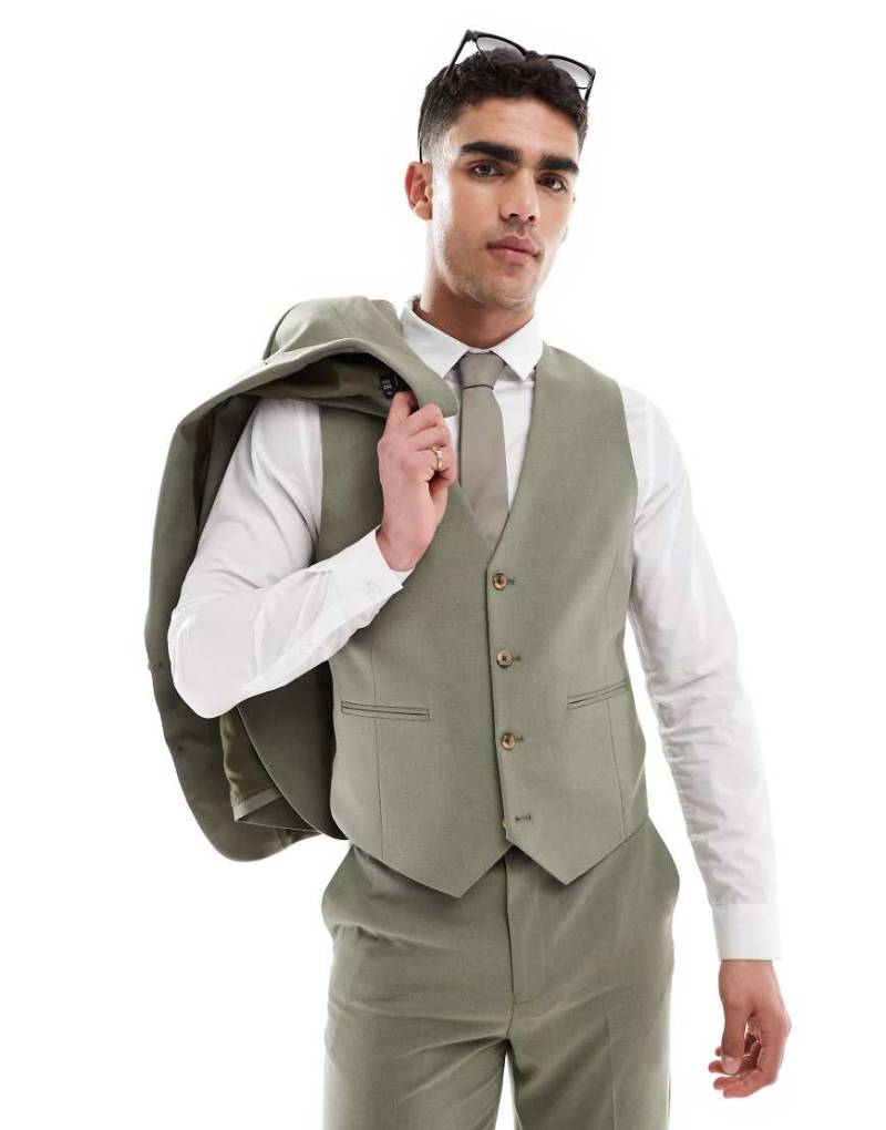 ASOS DESIGN - Schmal geschnittene Anzugweste in Olivgrün von ASOS DESIGN