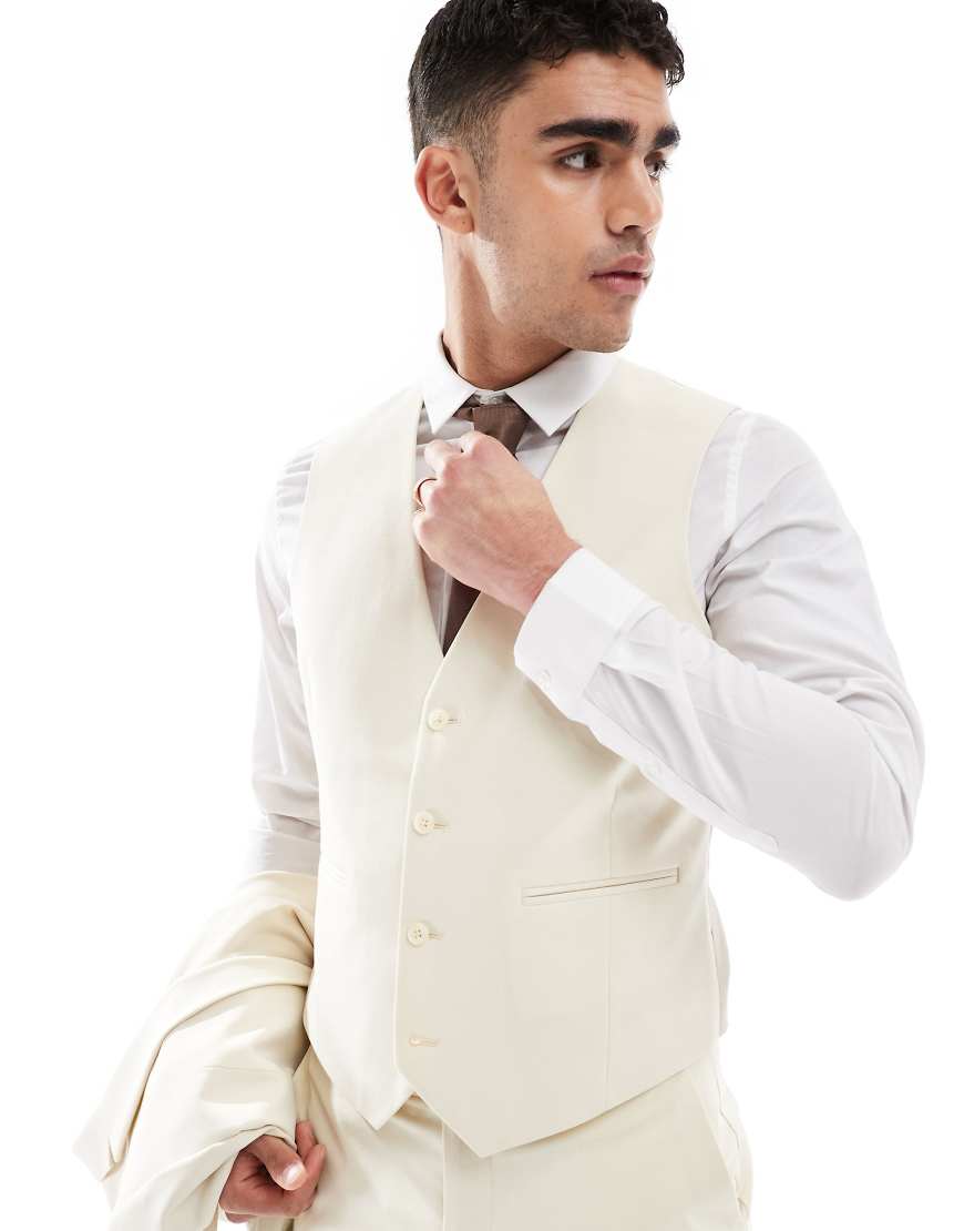 ASOS DESIGN - Schmal geschnittene Anzugweste in Stein-Neutral von ASOS DESIGN
