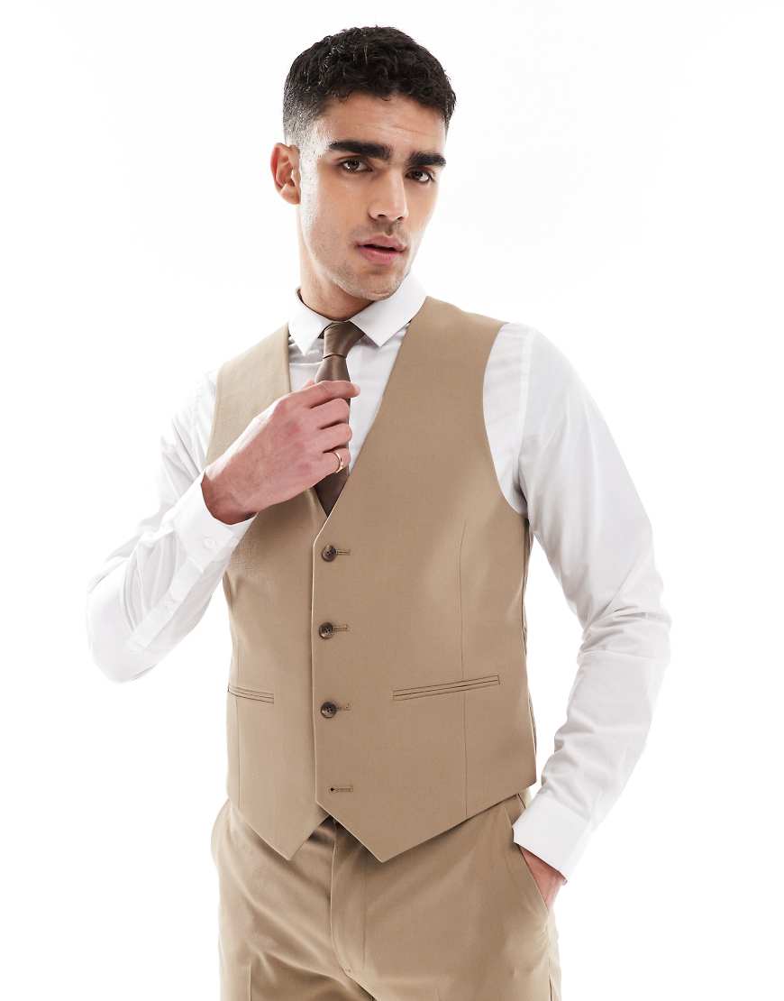 ASOS DESIGN - Schmal geschnittene Anzugweste in dunklem Steinbeige-Neutral von ASOS DESIGN