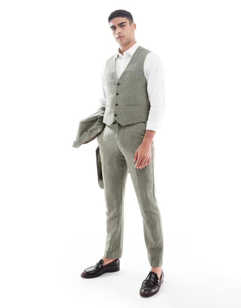 ASOS DESIGN - Schmal geschnittene Anzugweste mit hohem Wollanteil in Grün mit Fischgrätmuster von ASOS DESIGN