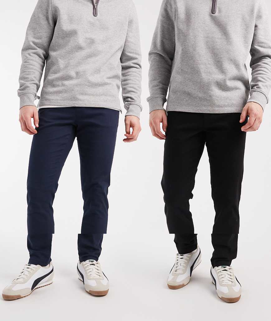 ASOS DESIGN - Schmal geschnittene Chinos im 2er-Set in Schwarz und Marineblau-Bunt von ASOS DESIGN