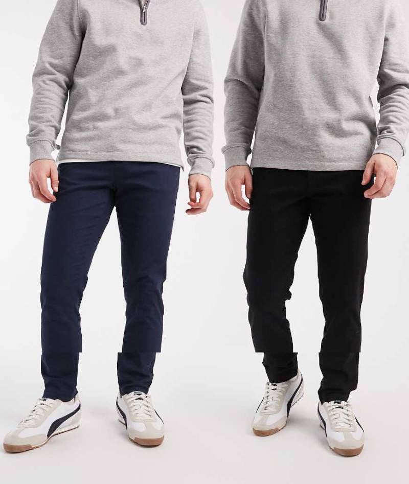 ASOS DESIGN - Schmal geschnittene Chinos im 2er-Set in Schwarz und Marineblau-Bunt von ASOS DESIGN