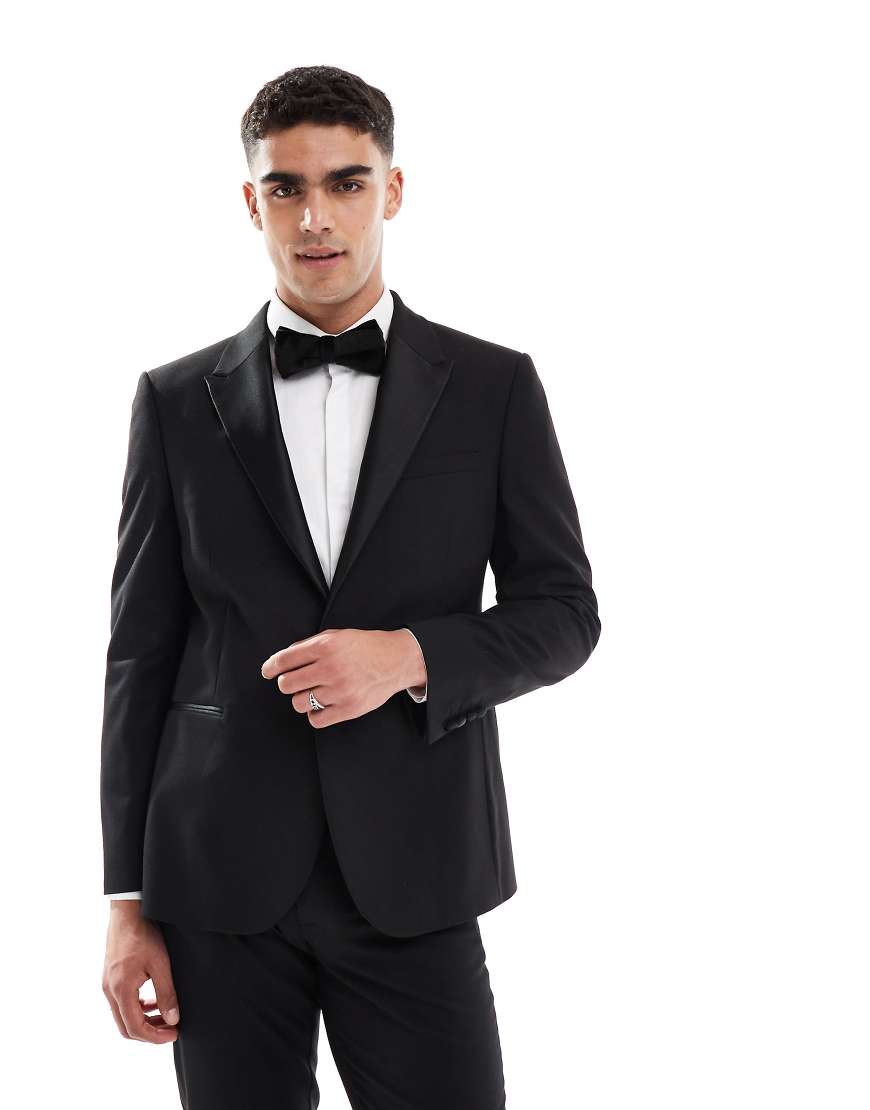 ASOS DESIGN - Schmal geschnittene Smokingjacke in Schwarz ASOS DESIGN - Schmal geschnittene Smokingjacke in Schwarz von ASOS DESIGN
