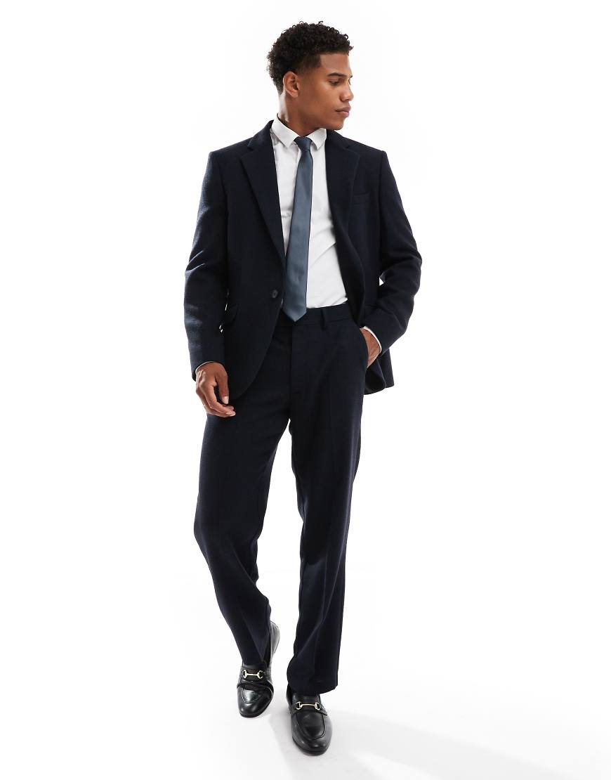 ASOS DESIGN - Schmal geschnittene Twill-Anzughose aus Wollmix in Marineblau-Schwarz von ASOS DESIGN