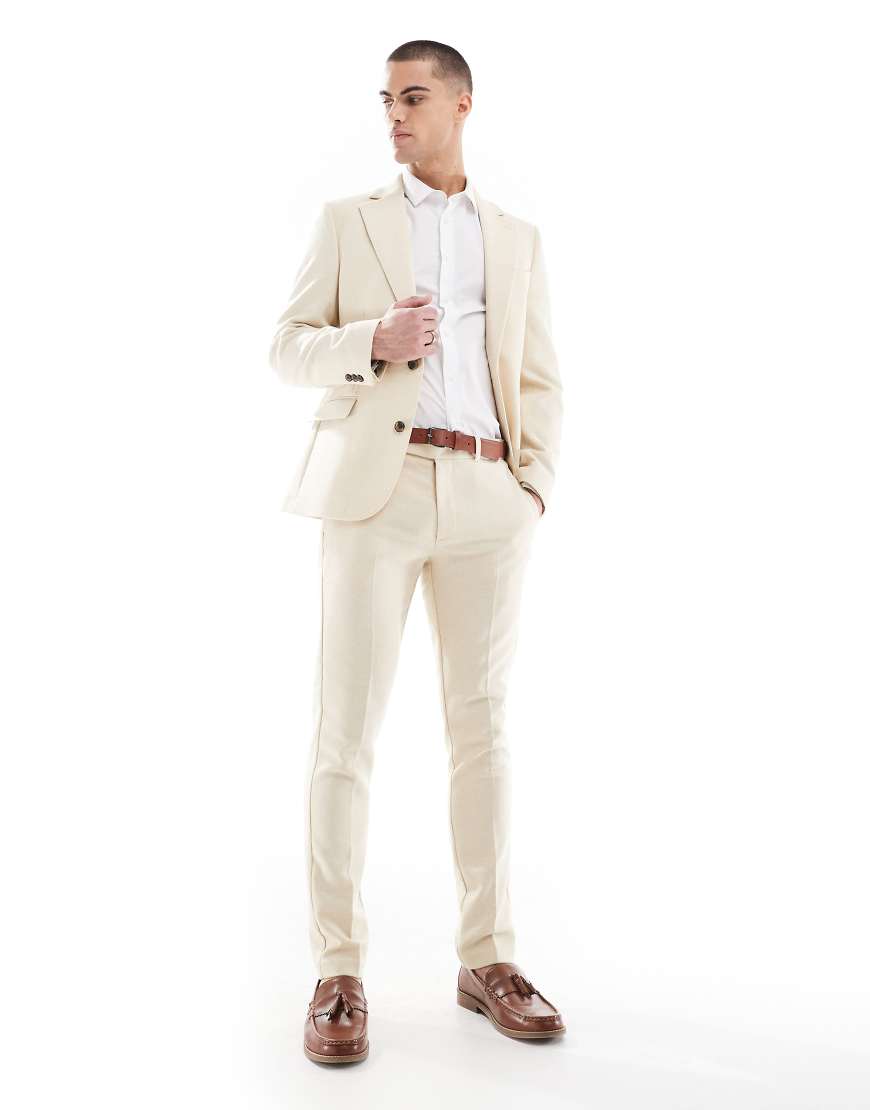 ASOS DESIGN - Schmal geschnittene Wollmix-Anzughose in Steingrau mit Bindungsmuster-Neutral von ASOS DESIGN