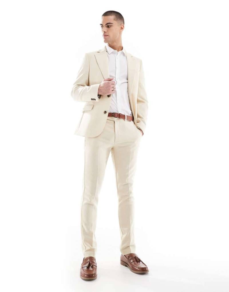 ASOS DESIGN - Schmal geschnittene Wollmix-Anzughose in Steingrau mit Bindungsmuster-Neutral von ASOS DESIGN