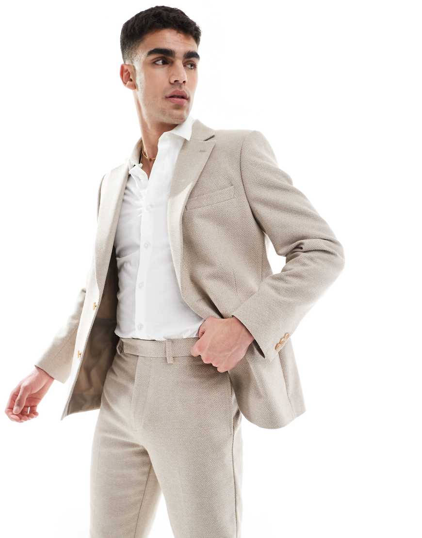 ASOS DESIGN - Schmal geschnittene Wollmix-Anzugjacke in Kamelbraun mit Webstruktur-Neutral ASOS DESIGN - Schmal geschnittene Wollmix-Anzugjacke in Kamelbraun mit Webstruktur-Neutral von ASOS DESIGN