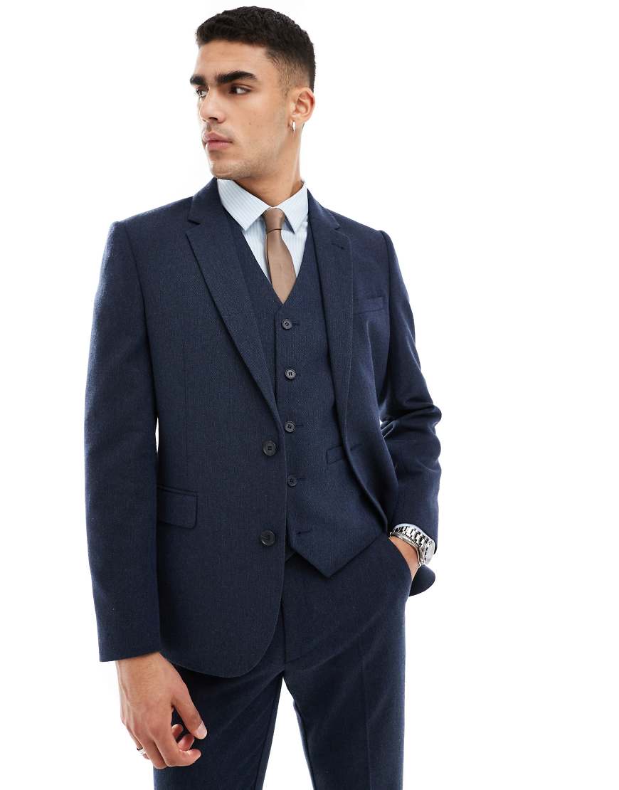 ASOS DESIGN - Schmal geschnittene Wollmix-Anzugjacke in Marineblau mit Panamabindung von ASOS DESIGN