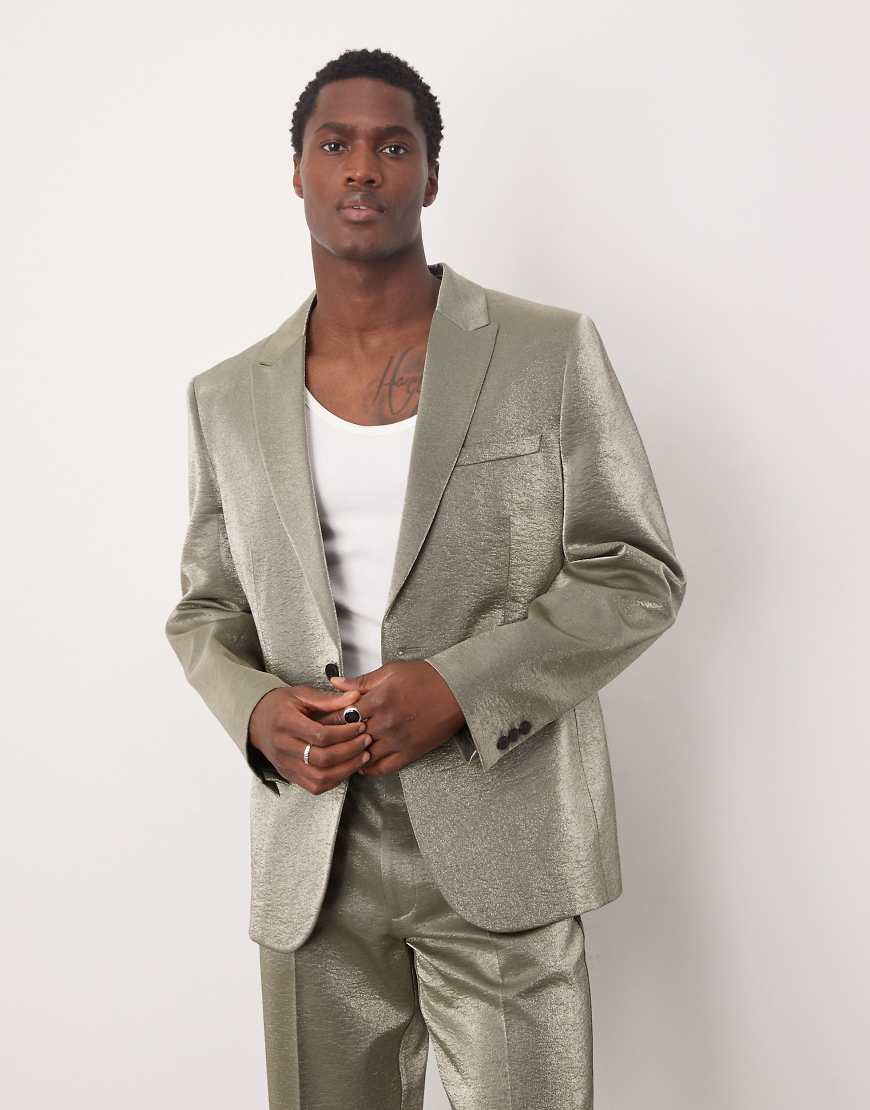 ASOS DESIGN - Schmal geschnittenes Anzugjackett in Metallic-Silber von ASOS DESIGN
