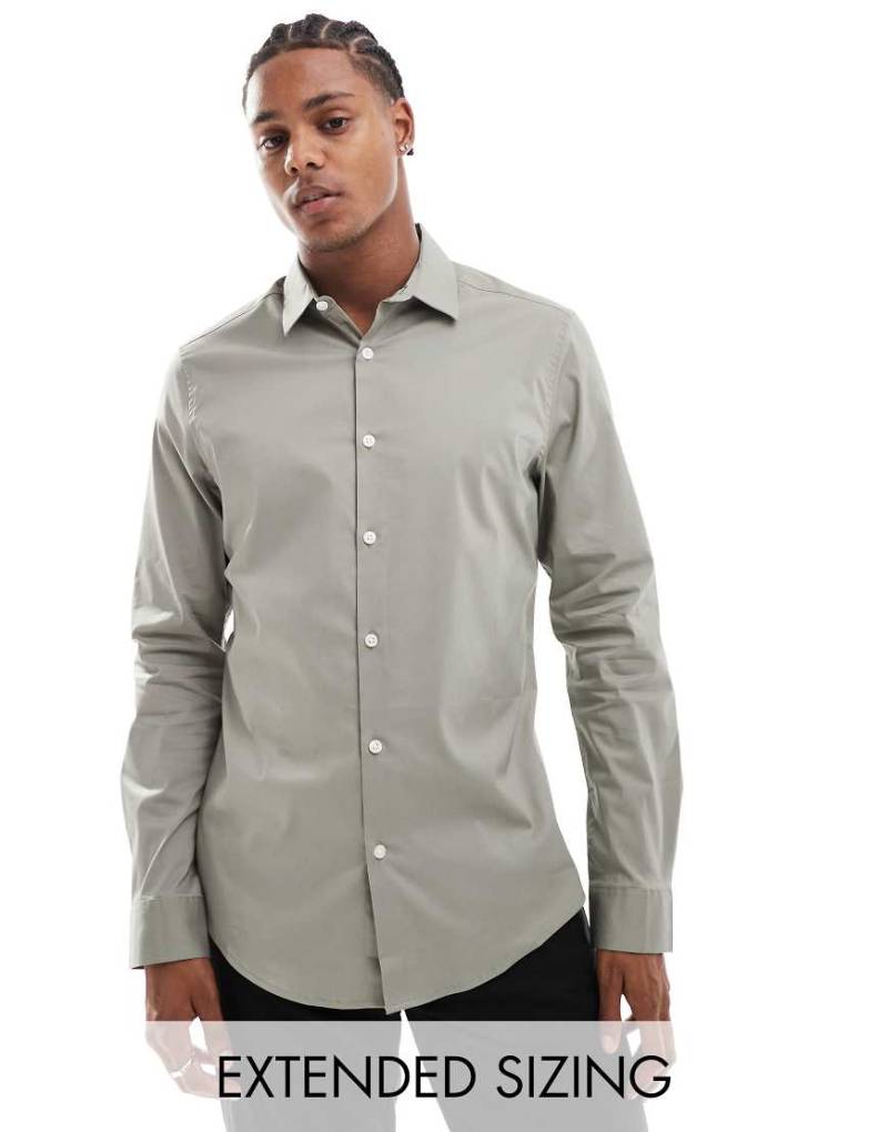 ASOS DESIGN - Schmal geschnittenes Business-Hemd in Khaki mit Stretchanteil-Grün von ASOS DESIGN