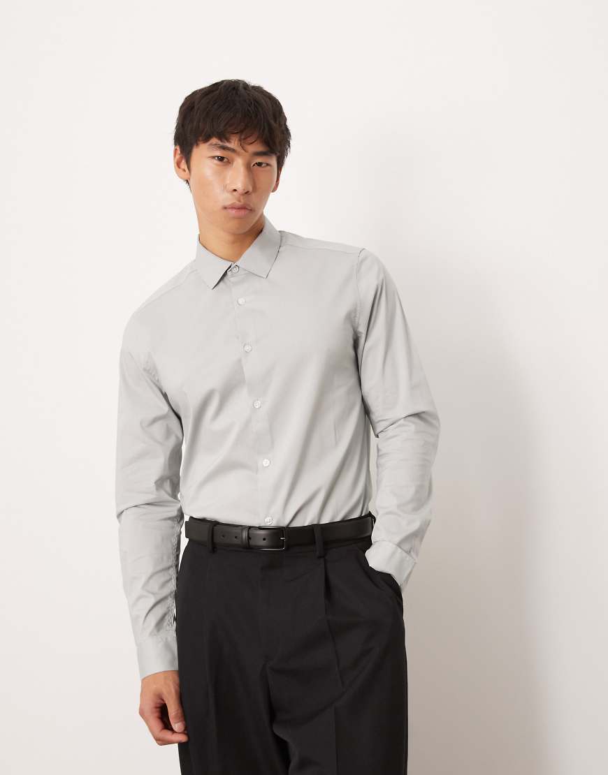 ASOS DESIGN - Schmal geschnittenes Business-Hemd mit Stretch in Grau von ASOS DESIGN