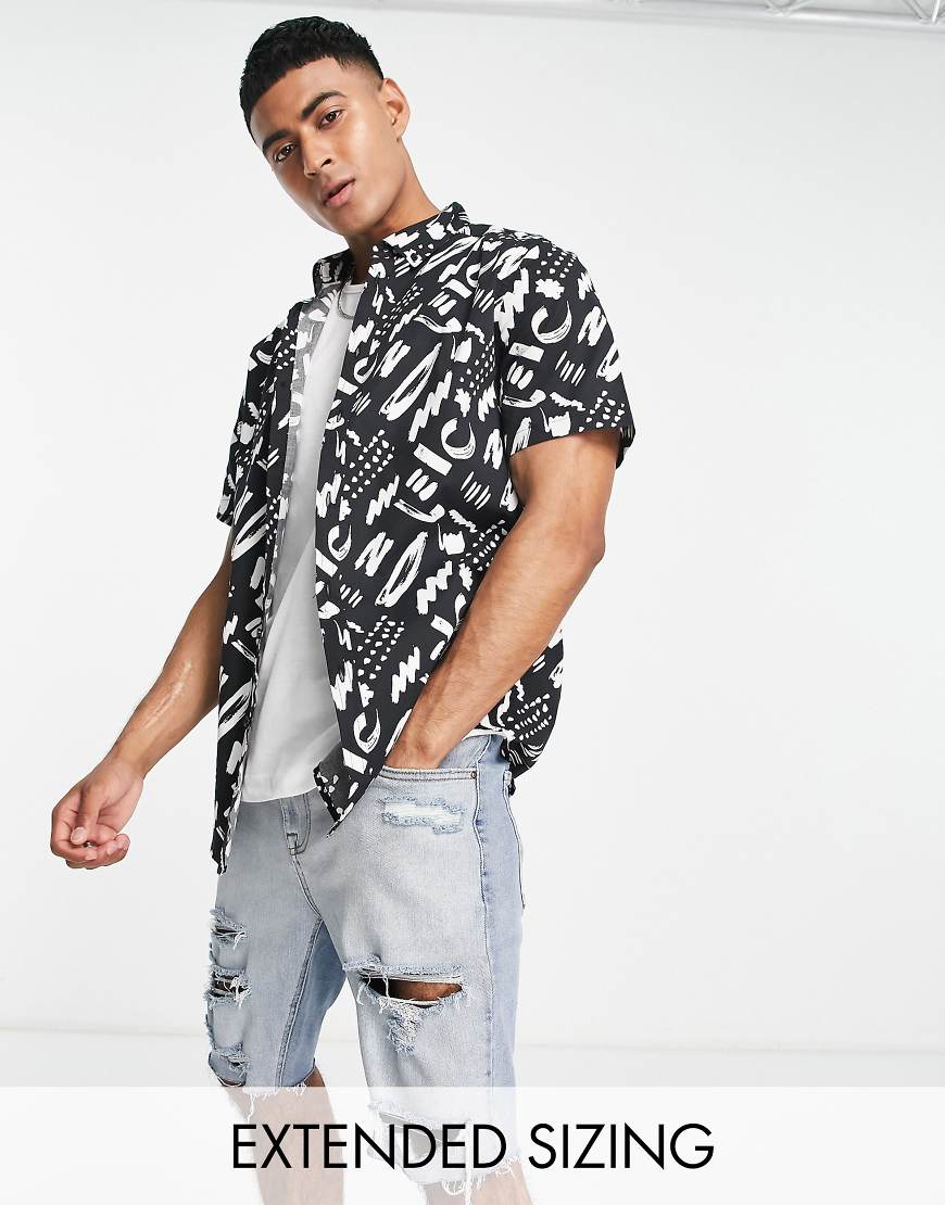 ASOS DESIGN - Schmal geschnittenes Stretch-Hemd in Schwarz mit abstraktem Print ASOS DESIGN - Schmal geschnittenes Stretch-Hemd in Schwarz mit abstraktem Print von ASOS DESIGN