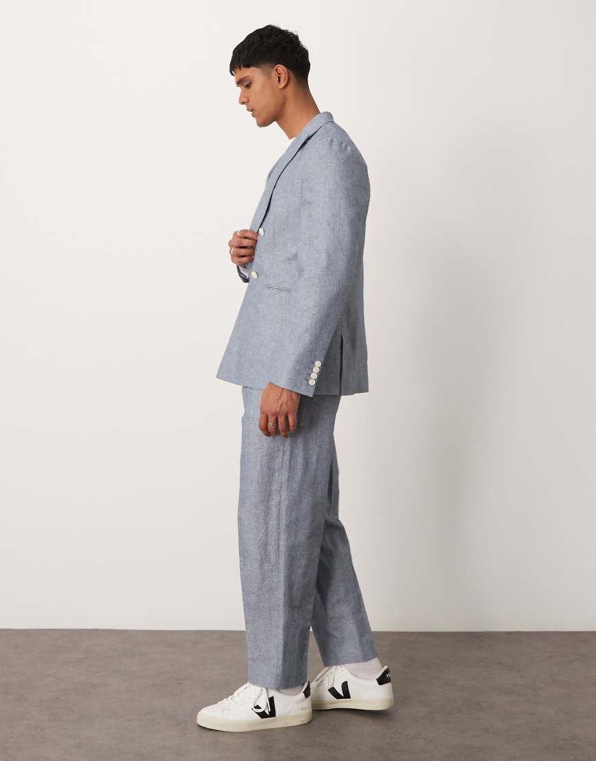 ASOS DESIGN - Schmal zulaufende, Oversize-Anzughose mit Leinenanteil und Streifen in Indigoblau-Marineblau von ASOS DESIGN