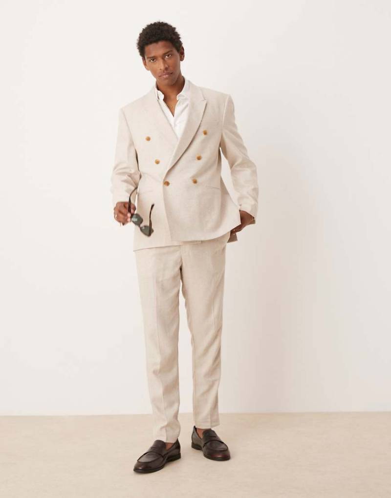 ASOS DESIGN - Schmal zulaufende Anzughose aus Leinenmix-Neutral von ASOS DESIGN