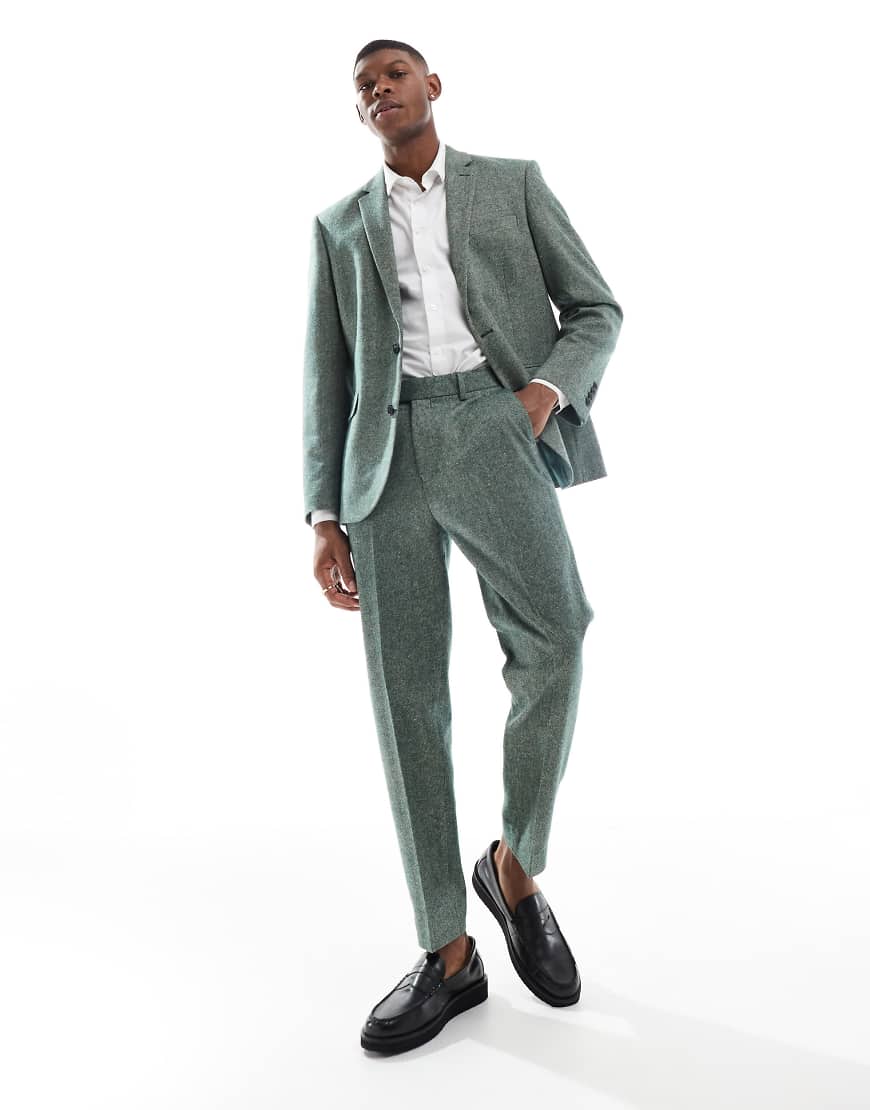 ASOS DESIGN - Schmal zulaufende Anzughose aus Wollmix-Tweed in Flaschengrün von ASOS DESIGN