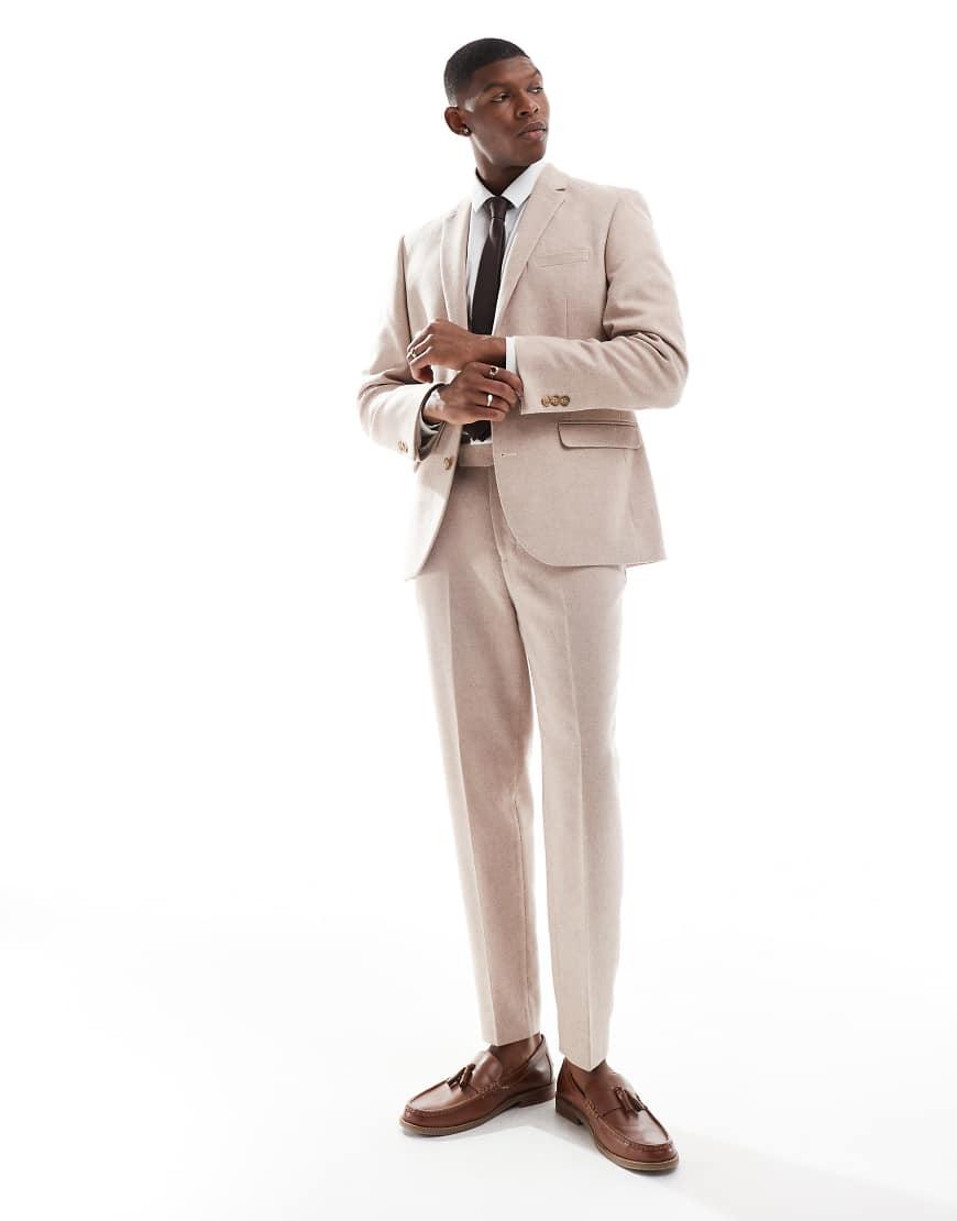 ASOS DESIGN - Schmal zulaufende Anzughose aus Wollmix-Tweed in Hellrosa von ASOS DESIGN