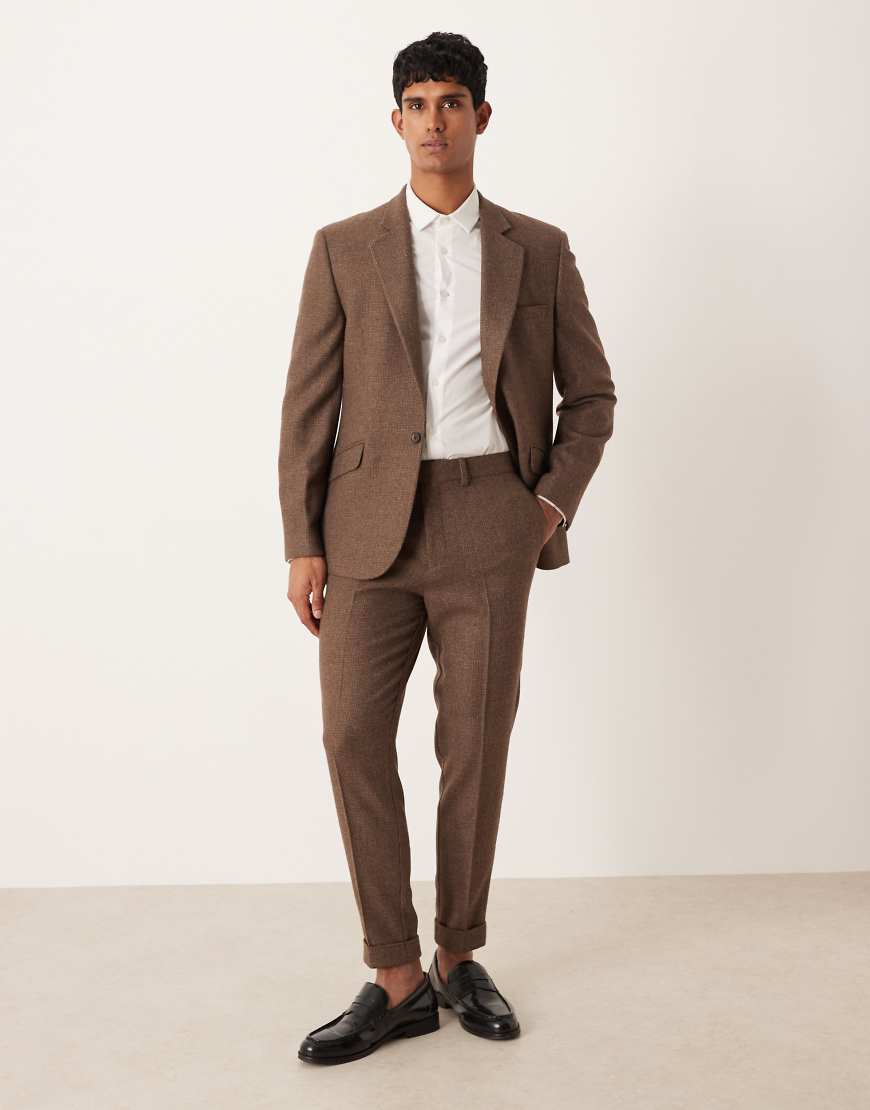 ASOS DESIGN - Schmal zulaufende Anzughose aus Wollmix in Braun kariert-Brown von ASOS DESIGN