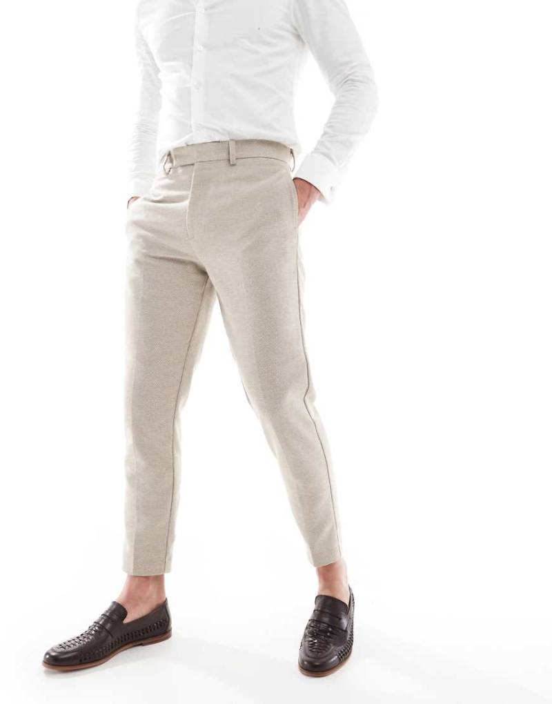 ASOS DESIGN - Schmal zulaufende Wollmix-Anzughose in Steinbeige mit Bindungsmuster-Neutral von ASOS DESIGN