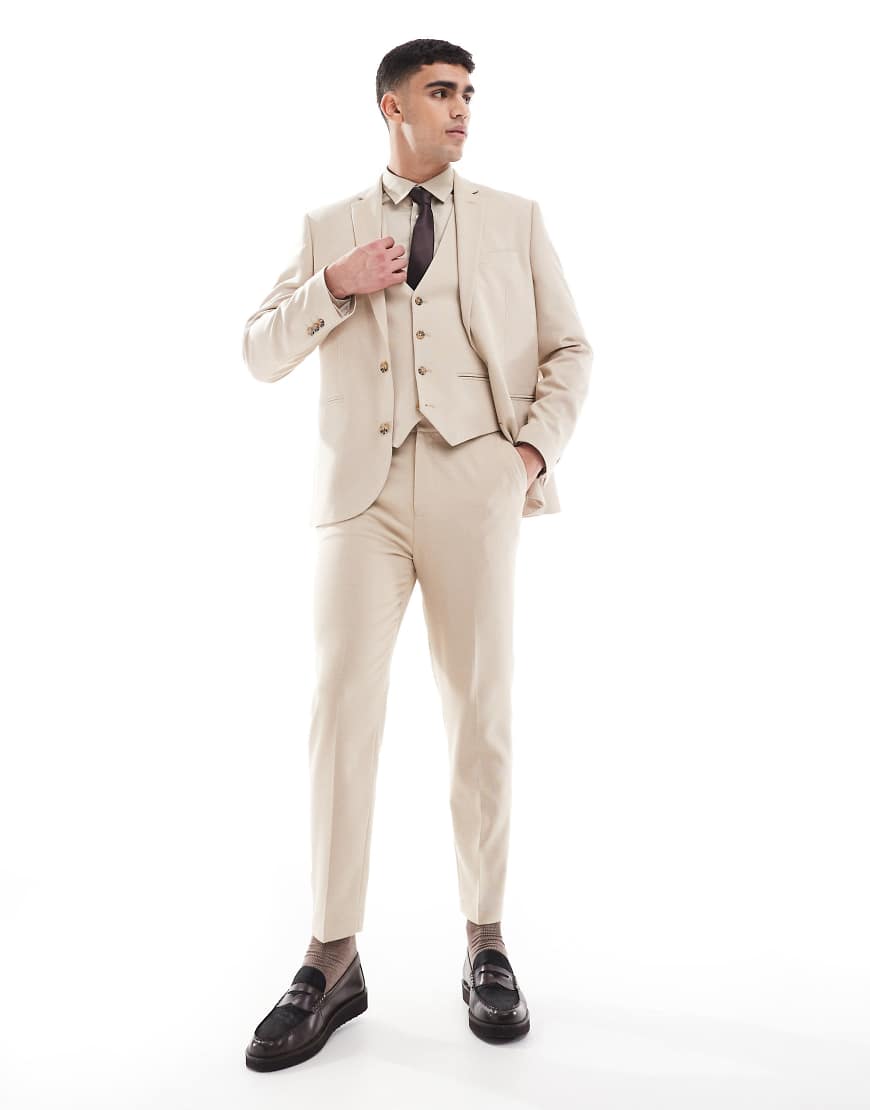 ASOS DESIGN - Schmal zulaufende Anzughose aus strukturiertem Stoff in Steinbeige-Neutral von ASOS DESIGN