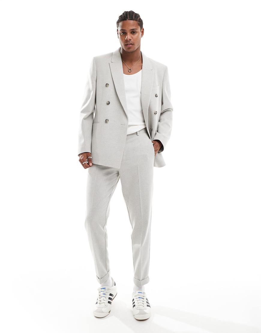 ASOS DESIGN - Schmal zulaufende Anzughose aus strukturiertem Wollmix in Grau ASOS DESIGN - Schmal zulaufende Anzughose aus strukturiertem Wollmix in Grau von ASOS DESIGN