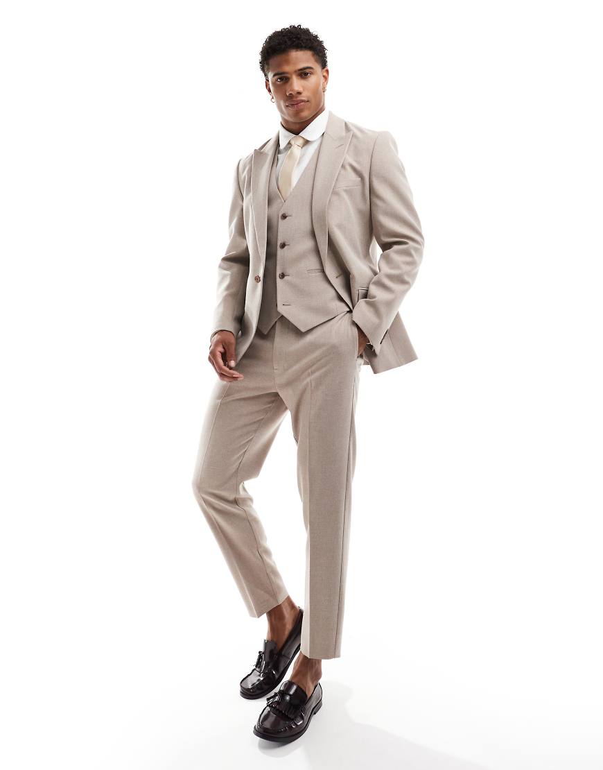 ASOS DESIGN - Schmal zulaufende Anzughose in Beige meliert-Neutral von ASOS DESIGN