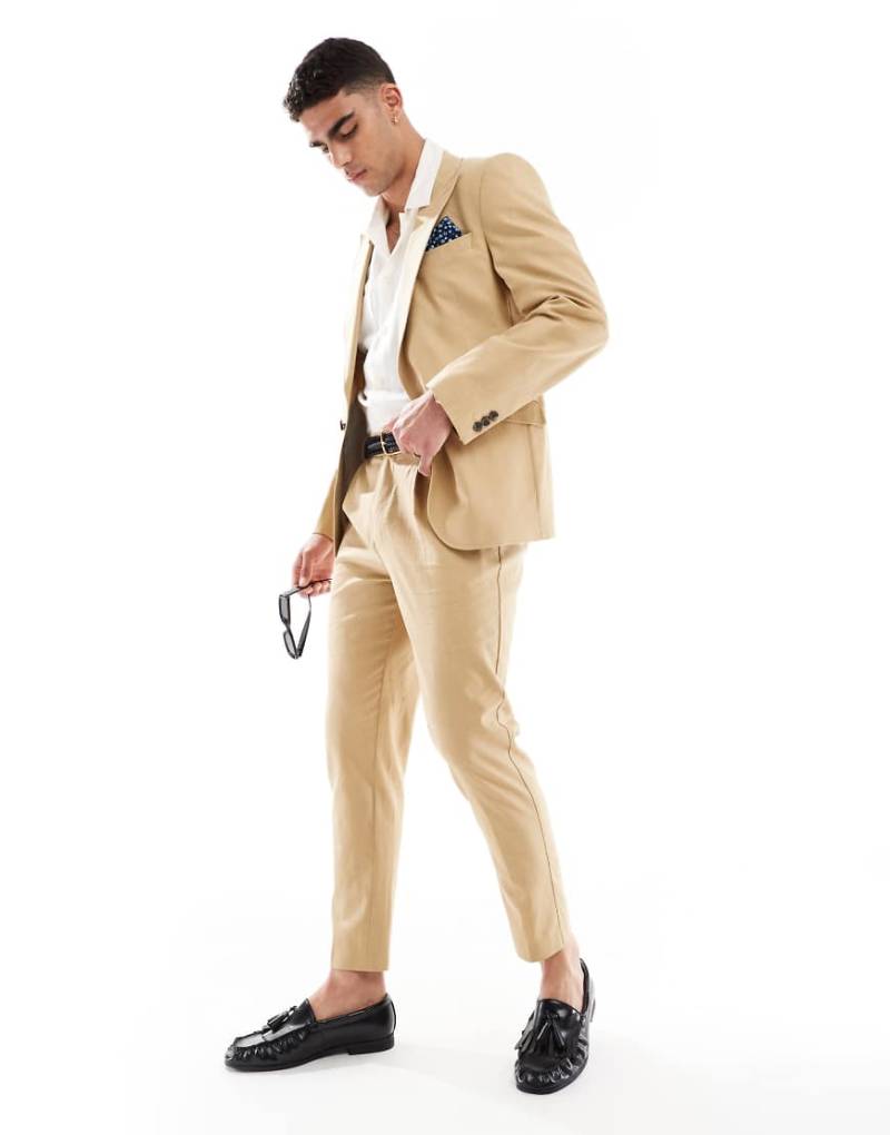 ASOS DESIGN - Schmal zulaufende Anzughose in Beige mit Leinenanteil-Neutral von ASOS DESIGN
