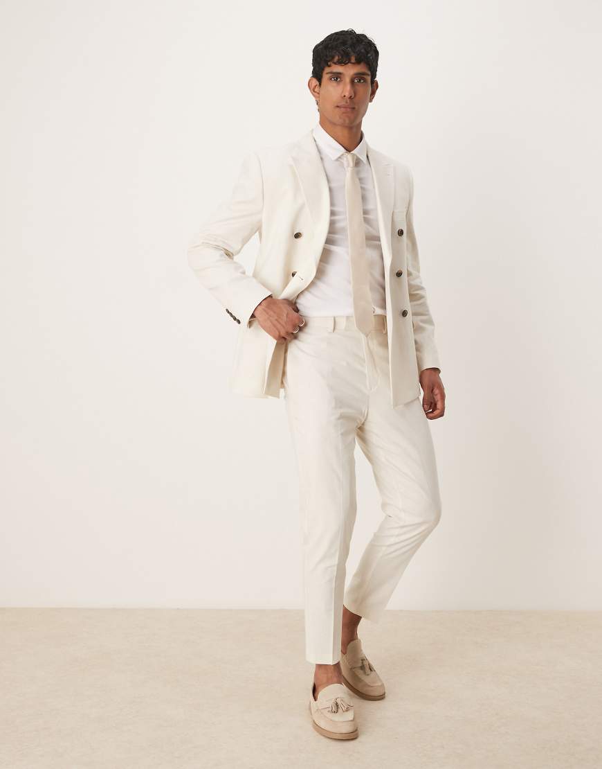 ASOS DESIGN - Schmal zulaufende Anzughose in Creme mit Leinenanteil-Weiß ASOS DESIGN - Schmal zulaufende Anzughose in Creme mit Leinenanteil-Weiß von ASOS DESIGN