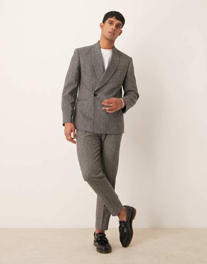 ASOS DESIGN - Schmal zulaufende Anzughose in Grau mit Fischgrätmuster von ASOS DESIGN