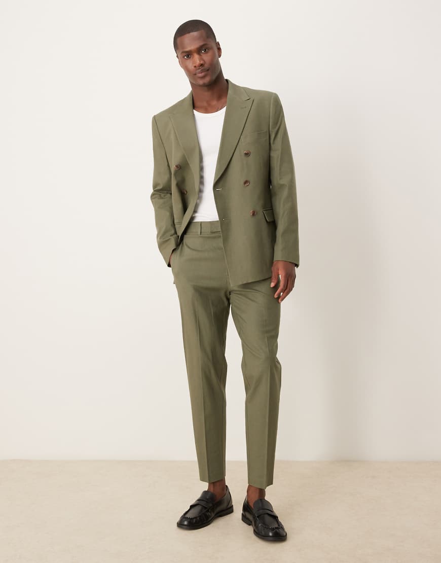 ASOS DESIGN - Schmal zulaufende Anzughose aus Leinenmix in Grün von ASOS DESIGN