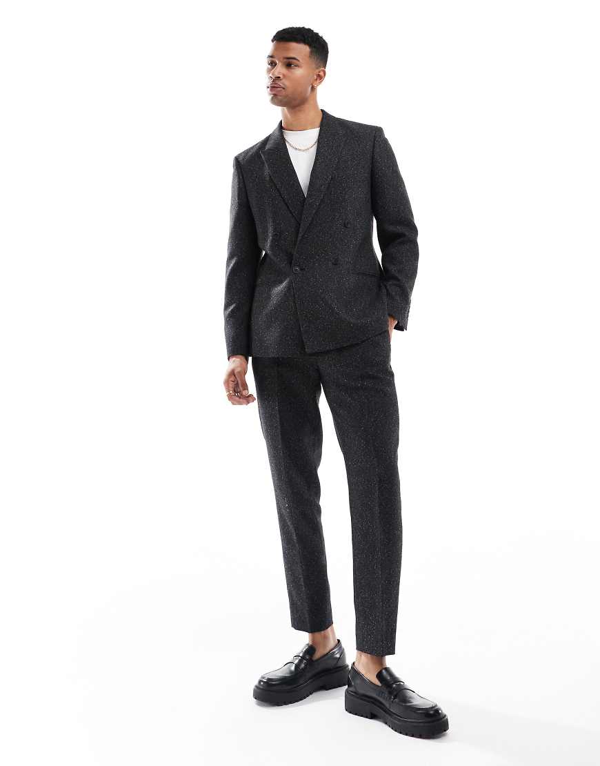 ASOS DESIGN - Schmal zulaufende Anzughose in Schwarz mit Fischgrätmuster von ASOS DESIGN