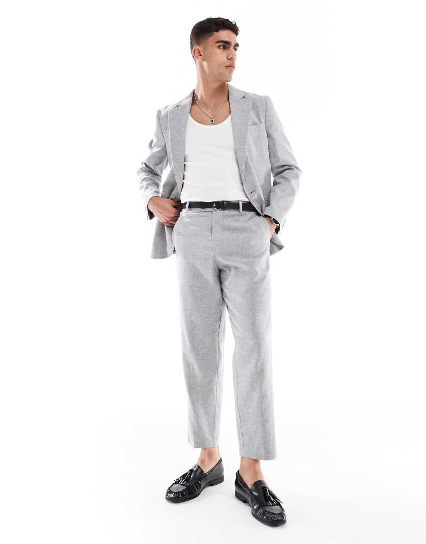 ASOS DESIGN - Relaxed Fit Anzughose in Grau aus Leinen und Baumwolle mit schmal zulaufendem Bein von ASOS DESIGN