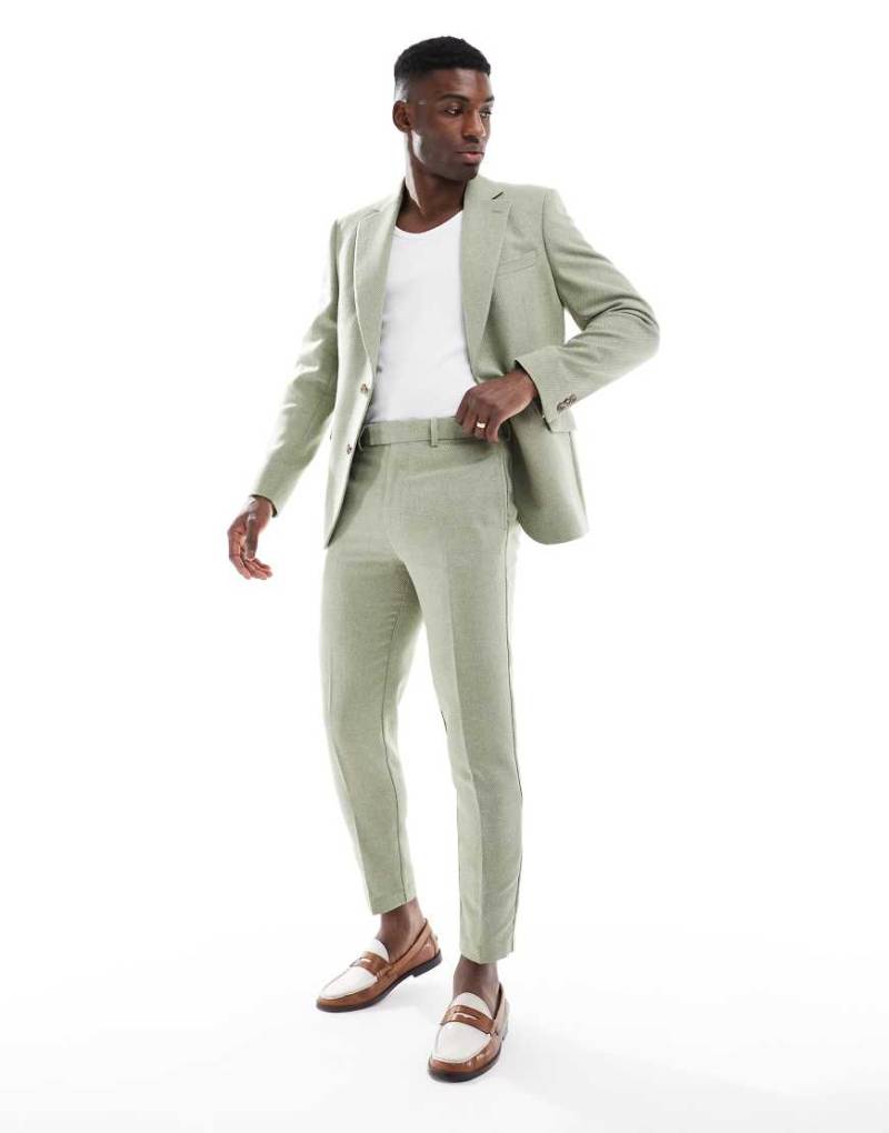 ASOS DESIGN - Schmal zulaufende Anzughose mit Wollanteil in Salbeigrün von ASOS DESIGN