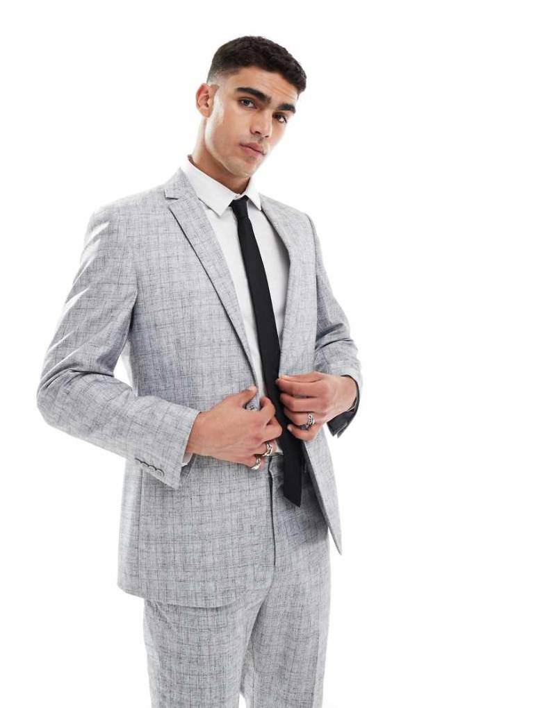 ASOS DESIGN - Schmale, strukturierte Anzugjacke in Hellgrau mit Baumwollanteil von ASOS DESIGN