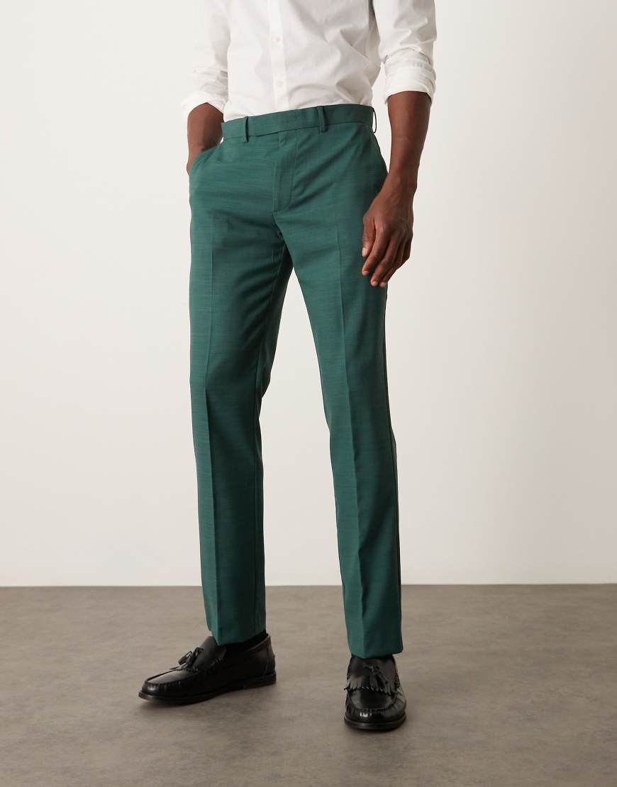 ASOS DESIGN - Schmale Anzughose in Grün mit Kreuzschraffurmuster von ASOS DESIGN