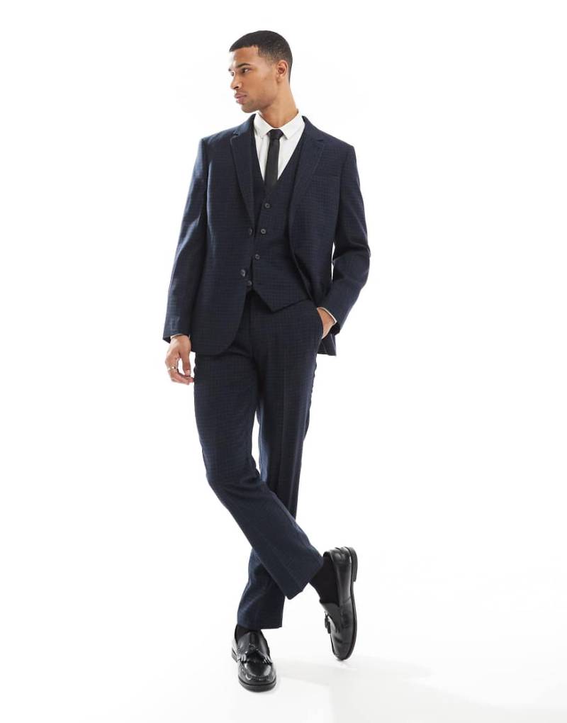 ASOS DESIGN - Schmale Anzughose in Marineblau mit farblich abgestimmtem Karomuster von ASOS DESIGN