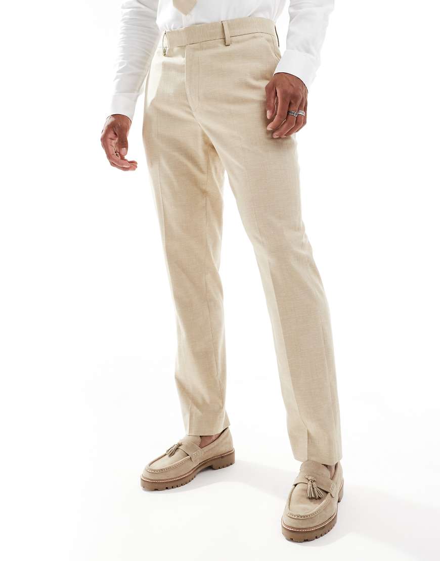 ASOS DESIGN Wedding - Anzughose in Steinbeige mit schmalem Schnitt und Leinenanteil-Neutral von ASOS DESIGN