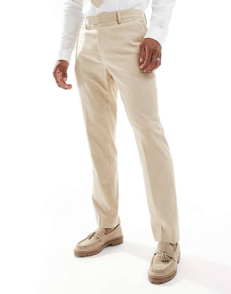 ASOS DESIGN Wedding - Anzughose in Steinbeige mit schmalem Schnitt und Leinenanteil-Neutral von ASOS DESIGN