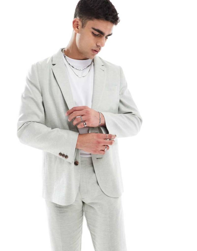 ASOS DESIGN - Schmale Anzugjacke aus Leinen in Hellgrün mit Fischgrätmuster-Neutral von ASOS DESIGN
