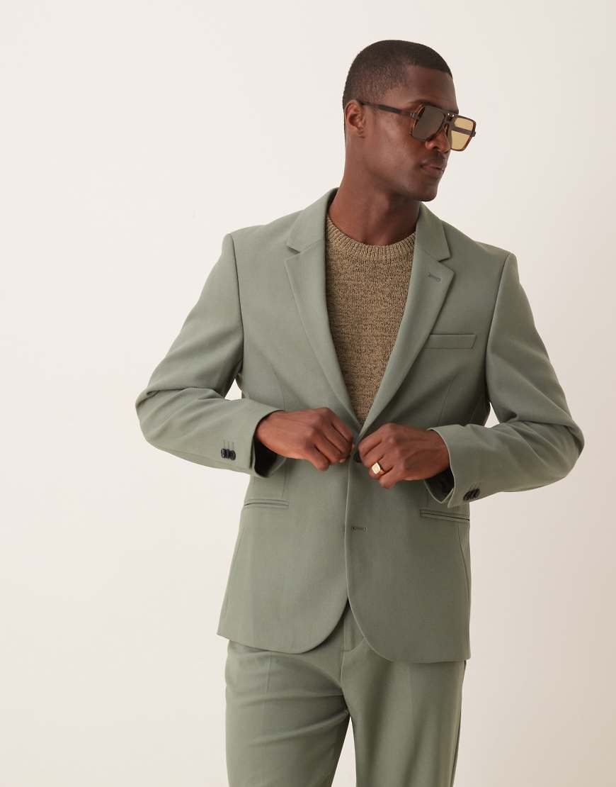 ASOS DESIGN - Schmale Anzugjacke aus Twill in Grün ASOS DESIGN - Schmale Anzugjacke aus Twill in Grün von ASOS DESIGN